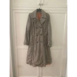 Vintage Women's Gray Tweed Double Breasted Fully Lined Trench Coat Size 4-6